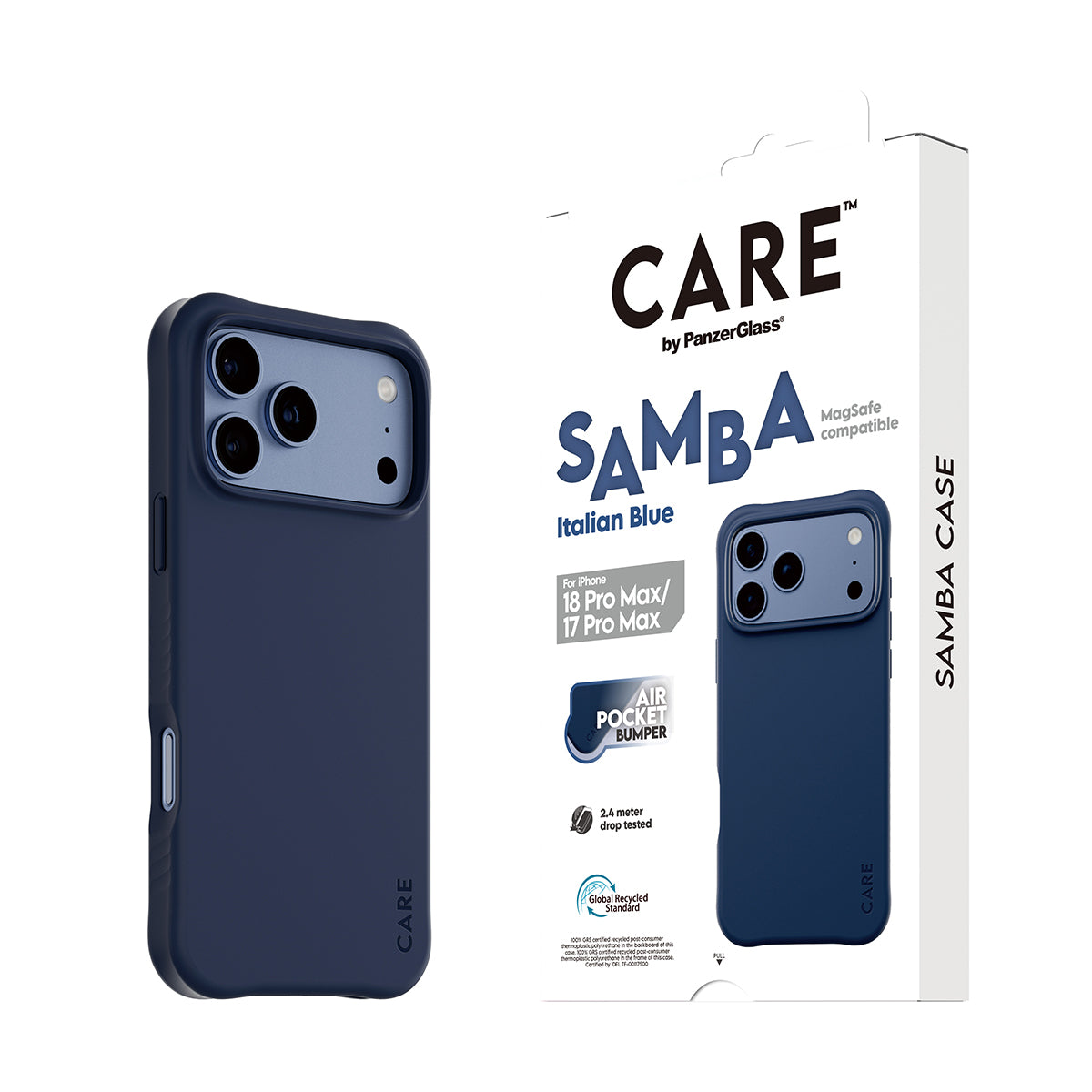 PanzerGlass CARE Samba Backcover – für Apple iPhone 17 Pro Max / iPhone 18 Pro Max, TPU, Italian Blue