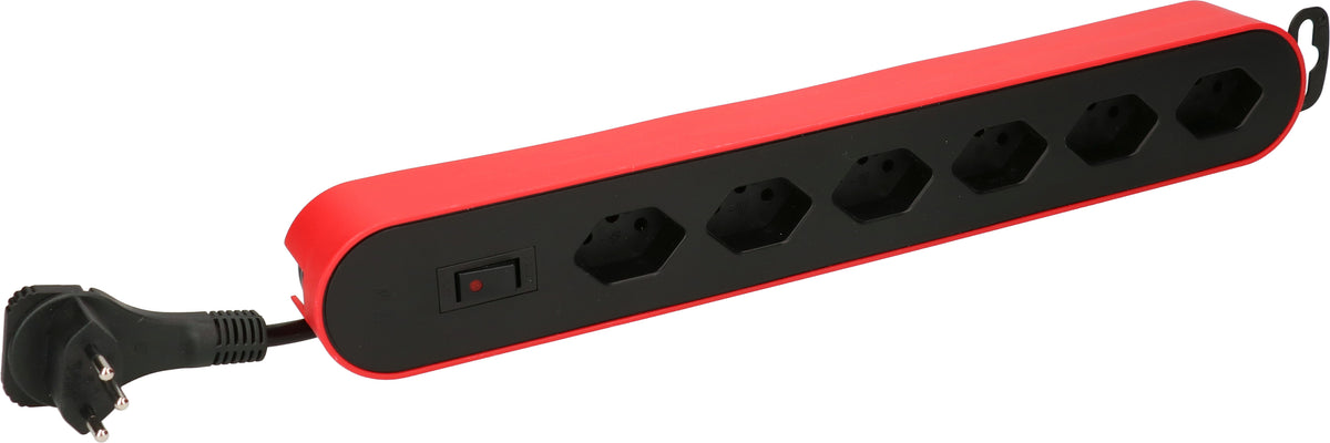 Max Hauri AG Design Line Steckdosenleiste, 6×T13, mit Schalter, 2,2 m, IP20 – Rot/Schwarz