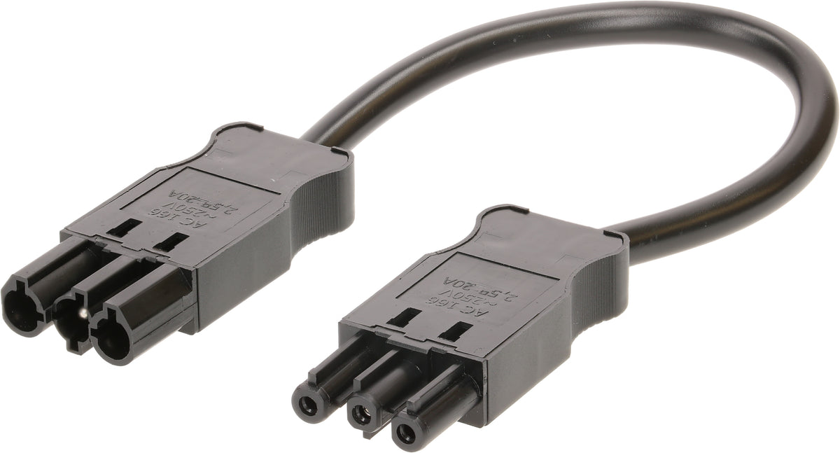 Adels Verlängerungskabel – AC 166–AC 166, 0,3 m, 3×1,5 mm², H05VV-F, 230 V/16 A, schwarz