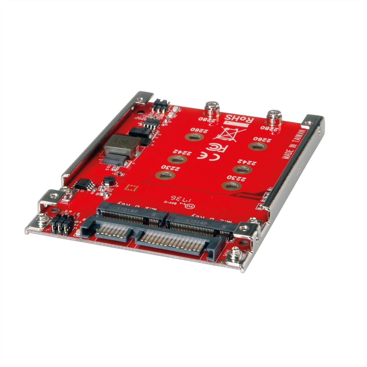 ROLINE M.2 zu SATA III Adapter – 2× M.2 (B-Key) 2230–2280, SATA 3.0 (6 Gbit/s), boot/RAID-fähig, rot
