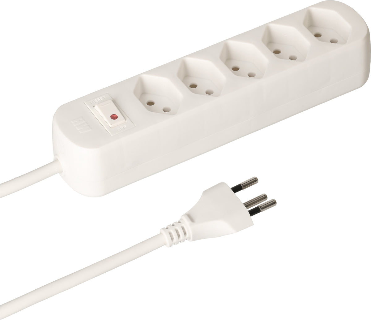 Max Hauri AG Max Hauri Basic Line Steckdosenleiste – 5× T13, 5 m, mit Schalter, Weiss