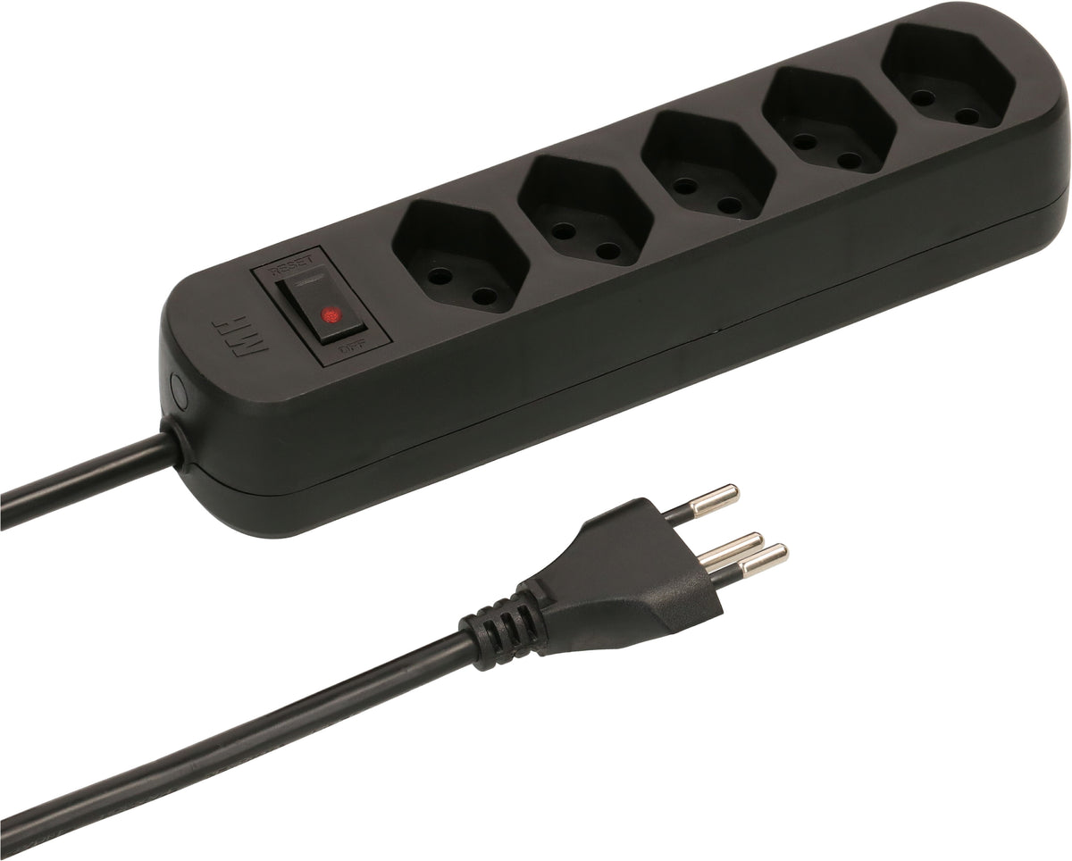 Max Hauri AG Basic Line Steckdosenleiste – 5× T13, 5 m, mit Schalter, Schwarz