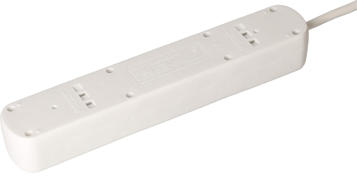 Max Hauri AG Max Hauri Basic Line Steckdosenleiste, 7×T13, mit Schalter, 1,5 m, Eingang T12 – weiss