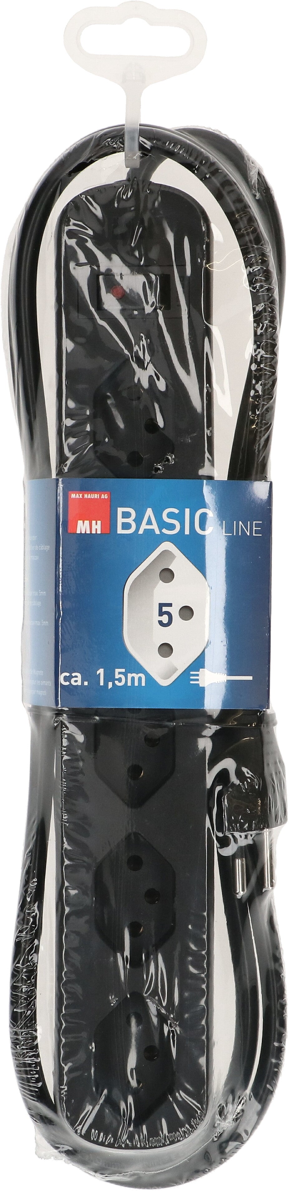 Max Hauri AG Steckdosenleiste, 5×T13, mit Schalter, 1,5 m, IP20, Eingang T12 – Silber