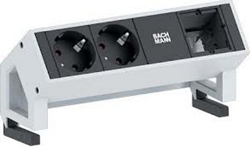 Bachmann DESK2 – Tischsteckdosenleiste, 2× Schuko (Typ F), 0,20 m