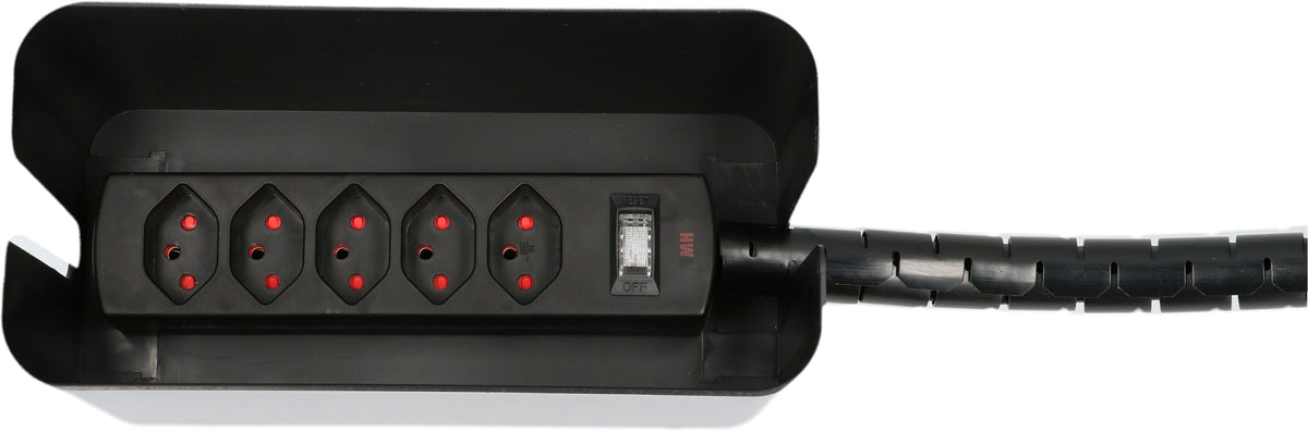 Max Hauri AG Max Hauri Safety-Line Steckdosenleiste, 5×T13, mit Schalter, 2 m – Schwarz