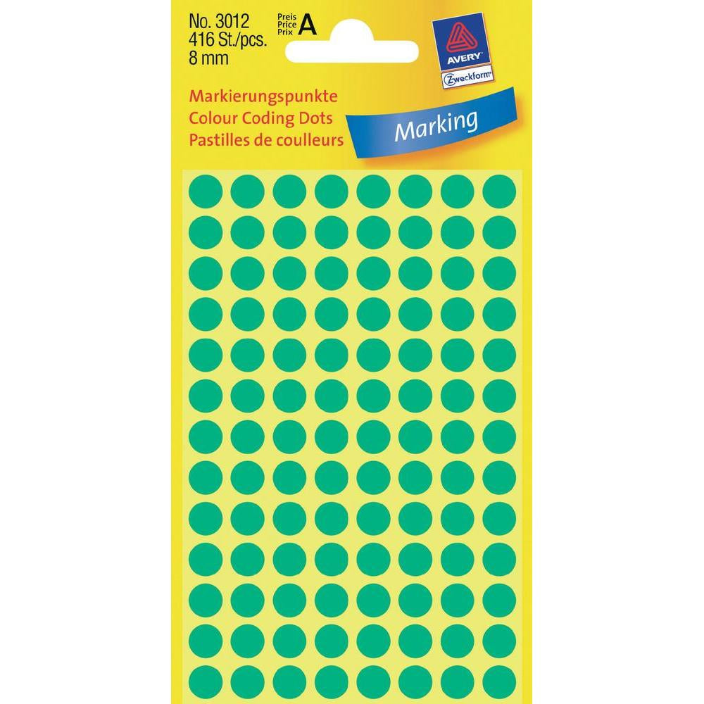 AVERY Zweckform Haftetiketten – Ø 8 mm, permanent, grün, 4 Blatt (416 Stk.)
