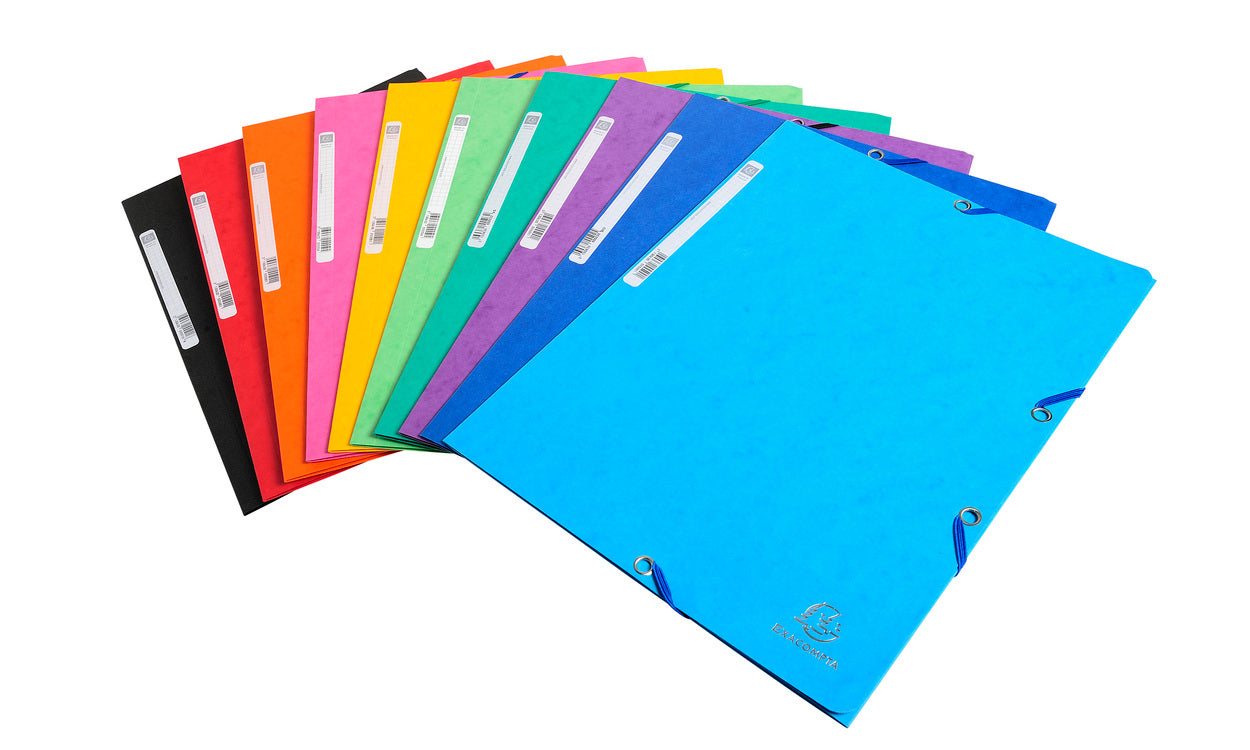 Exacompta Eckspannermappe A4 – 3 Klappen, Gummiband, Karton, mehrfarbig, bis 250 Blatt, 10 Stk.