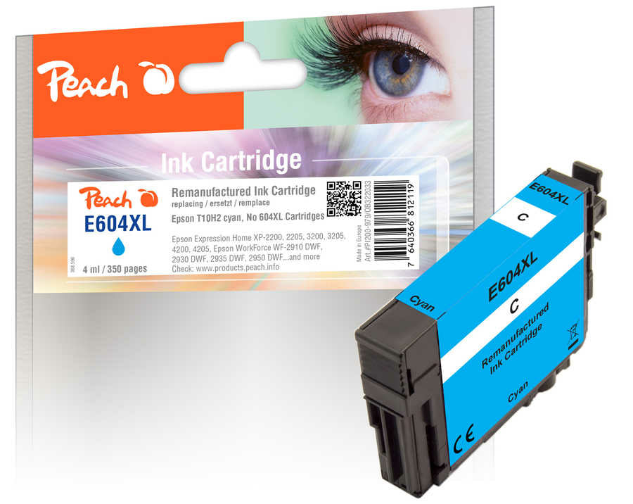 Peach 604XL Cyan Tintenpatrone (Kompatibel) – 350 Seiten – für Epson Expression Home XP-2200/XP-3200/XP-4200