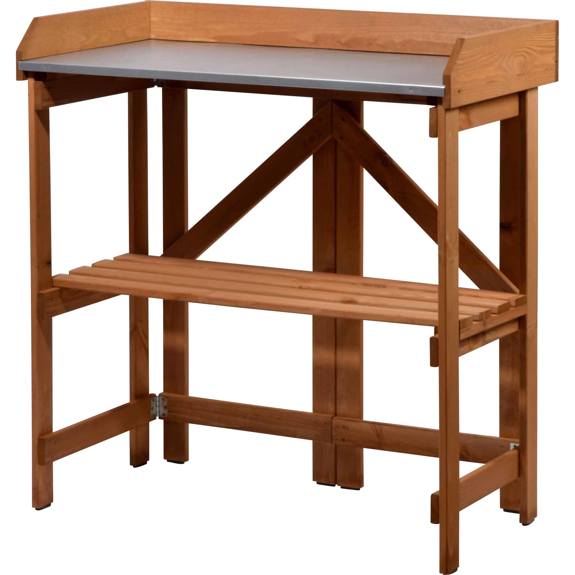 Dobar Faltbarer Pflanztisch (mit Ablage) – Kiefernholz – Braun – 850 × 890 × 440 mm