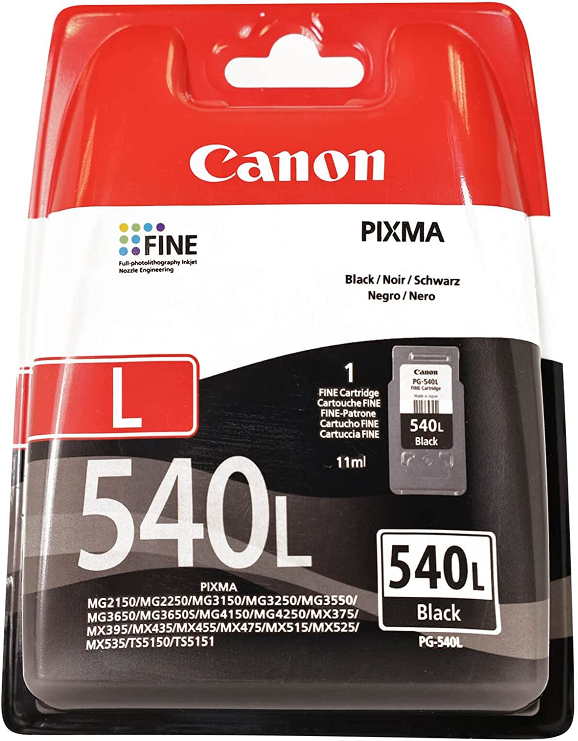 Canon PG-540L Schwarz Tintenpatrone (Original) – 300 Seiten – für PIXMA MG2150/2250/3150, MG3250/3550…
