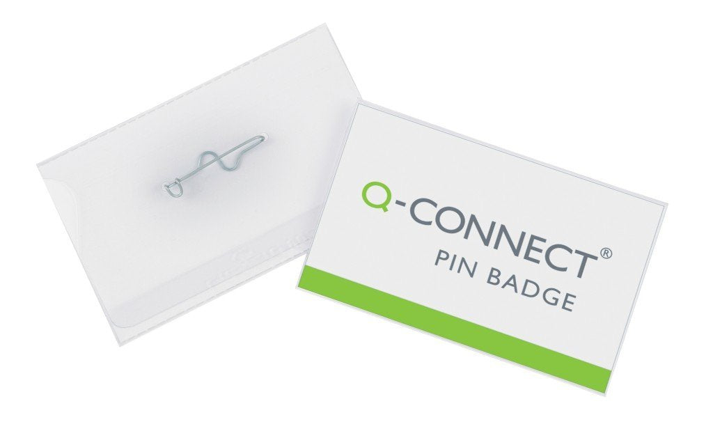 Q-CONNECT Namensschild – 60 × 30 mm, transparent, Kunststoff, mit Nadel – 100 Stk