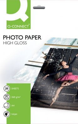 Q-CONNECT Fotopapier – hochglänzend, A4, 260 g/m², 20 Blatt – für Inkjet-Drucker