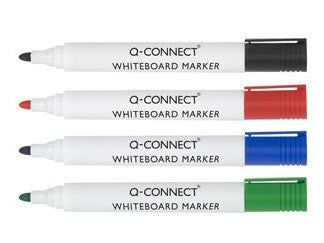 Q-CONNECT Whiteboard-Marker – Rundspitze 2 mm – Sortiert – 4er-Set – Trocken abwischbar