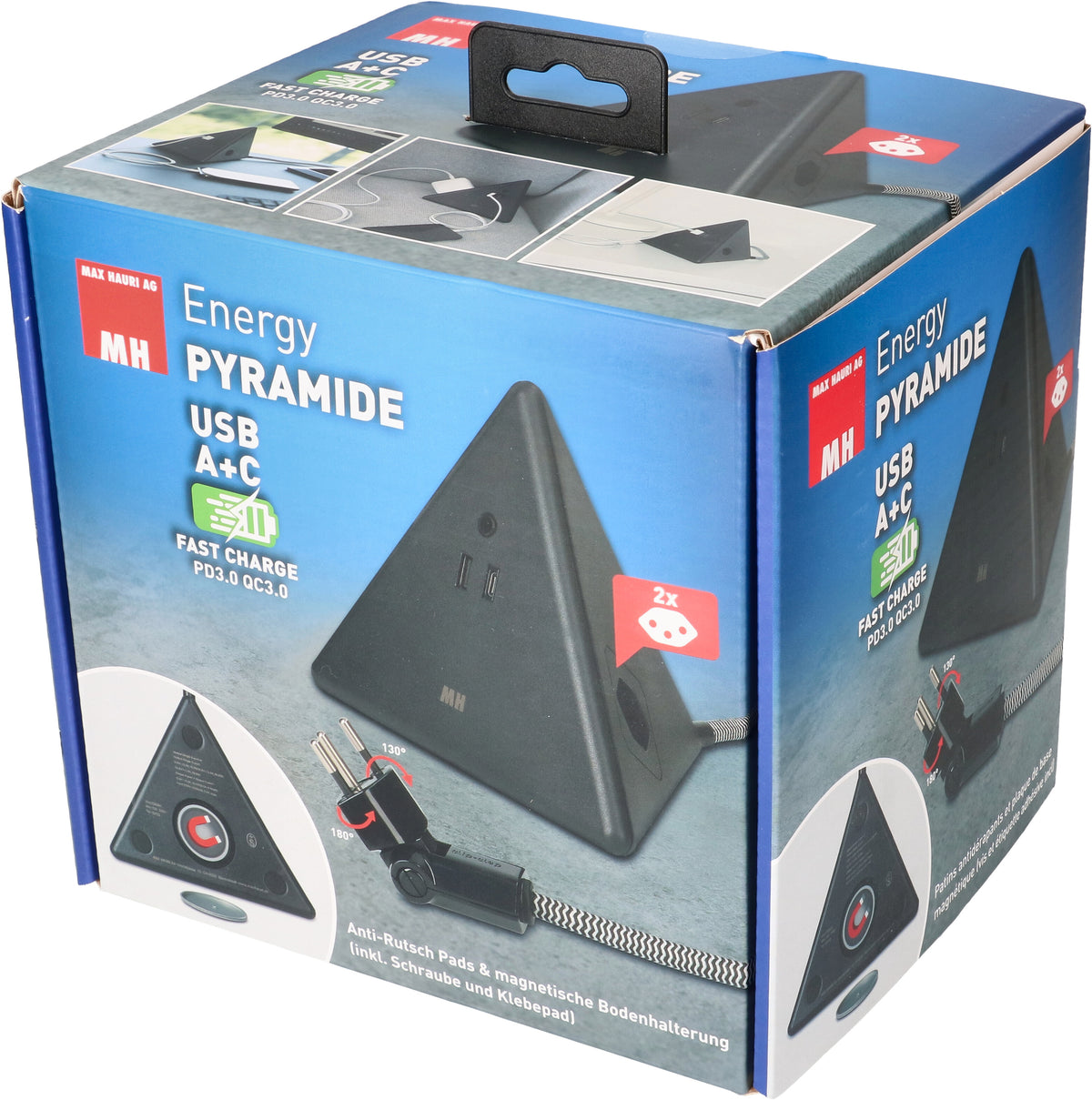 Max Hauri AG Max Hauri Tischsteckdosenleiste, 2×T13, 1×USB-A 18 W + 1×USB-C PD 18 W, 2,5 m – schwarz