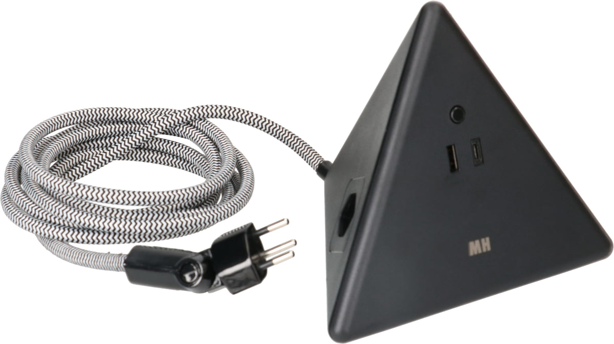 Max Hauri AG Max Hauri Tischsteckdosenleiste, 2×T13, 1×USB-A 18 W + 1×USB-C PD 18 W, 2,5 m – schwarz