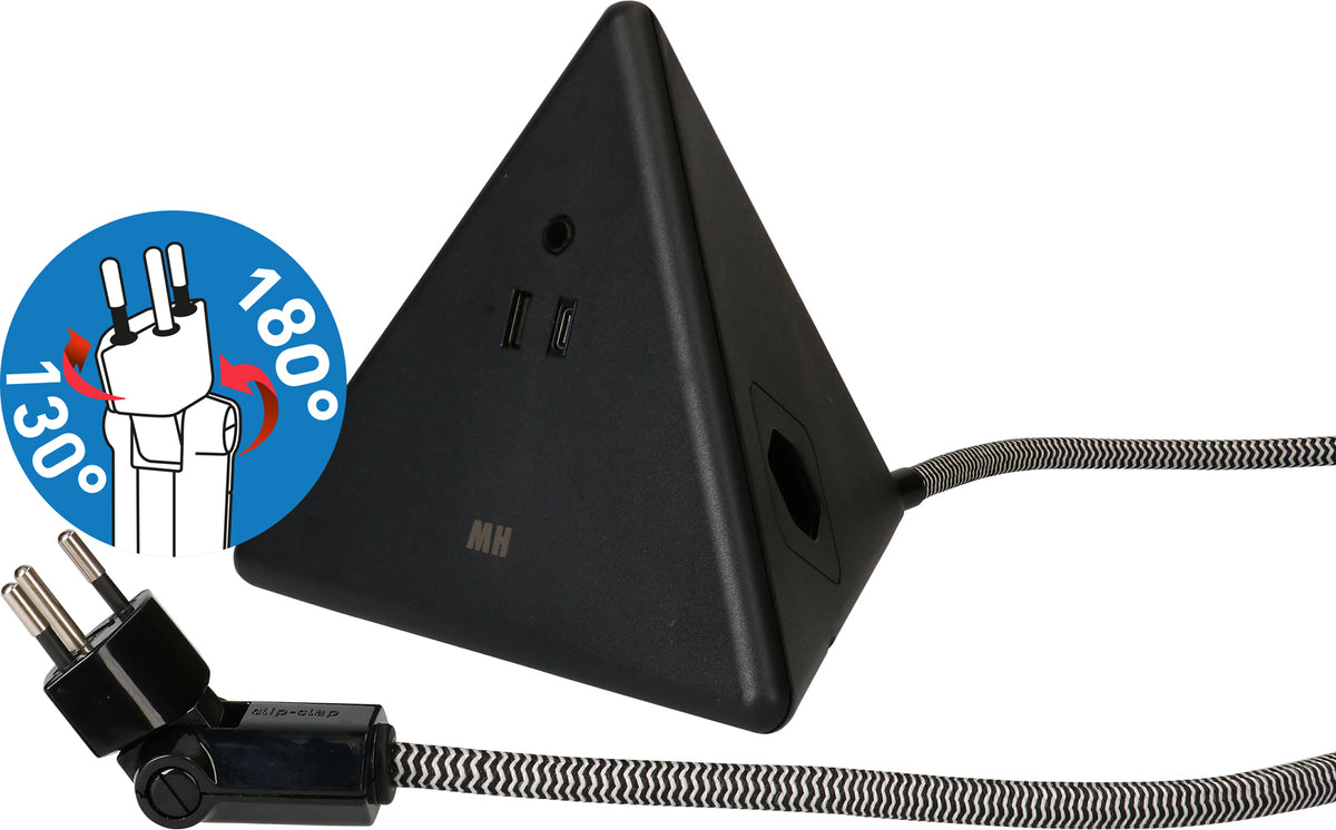 Max Hauri AG Max Hauri Tischsteckdosenleiste, 2×T13, 1×USB-A 18 W + 1×USB-C PD 18 W, 2,5 m – schwarz