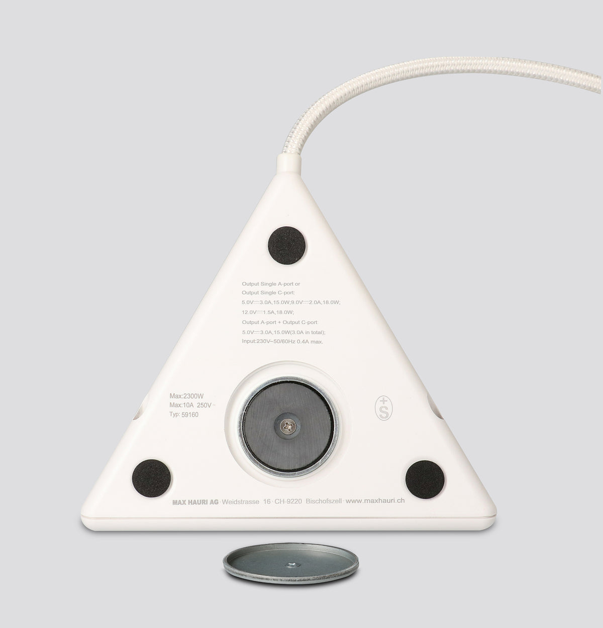 Max Hauri AG Max Hauri Energy Pyramide Steckdosenleiste – 2× T13, USB‑A/C, 2,5 m, ohne Schalter, weiss