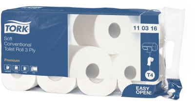 Tork Premium Soft Toilettenpapier – 3-lagig, weiss, 250 Blatt/Rolle, 94 × 118 mm, für Tork T4 System – 8 Rollen