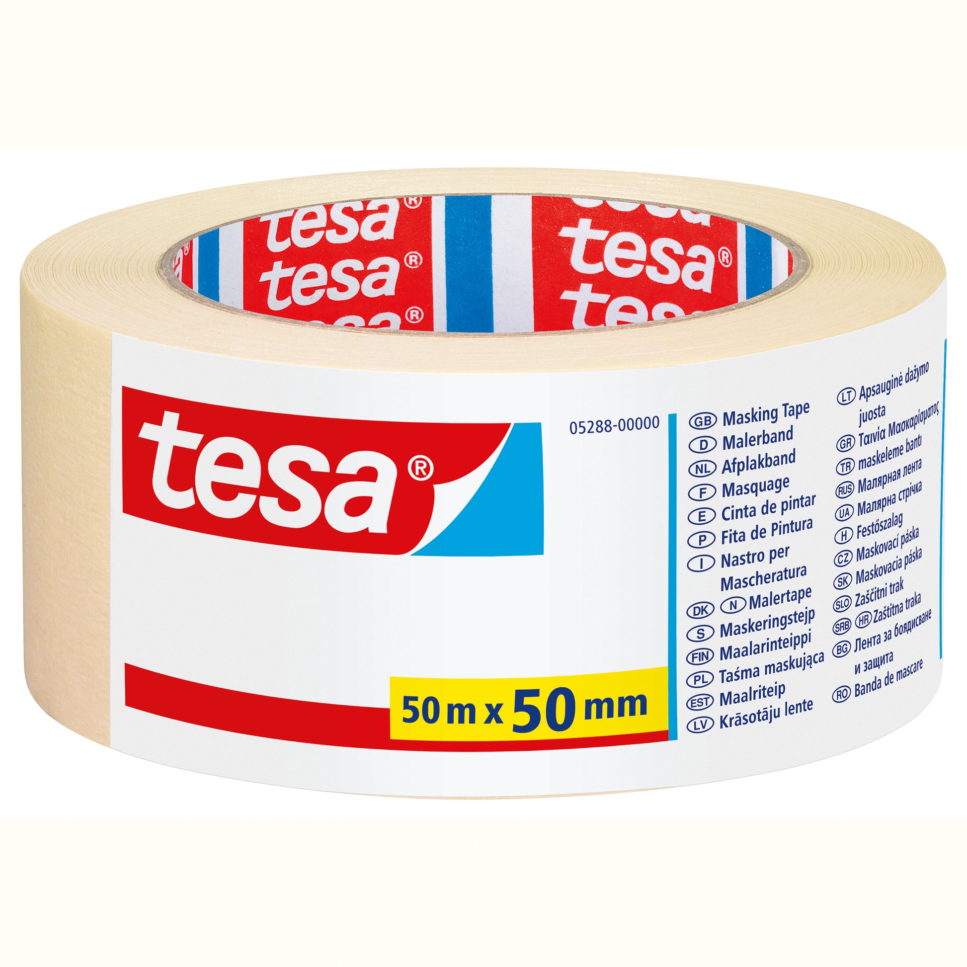 tesa Krepp-Abdeckband – 50 mm × 50 m, beige, für den Innenbereich, Papier, rückstandsfrei bis 3 Tage