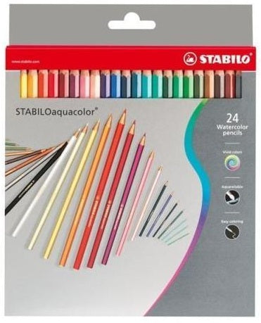 STABILO Aquarellfarbstifte aquacolor – Sechskant, Minen-Ø 2,8 mm, 24 Farben, im Kartonetui