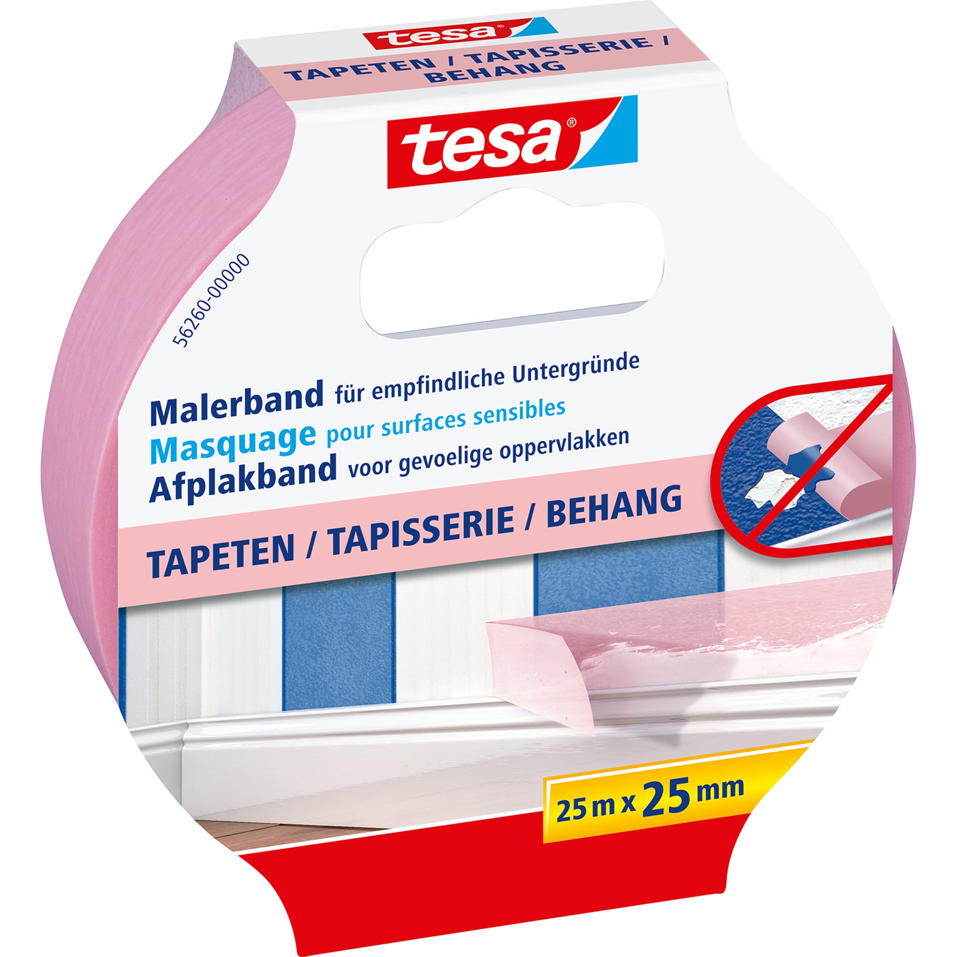 TESA Malerband Professional Sensitive, rosa – 25 mm × 25 m, rückstandsfrei bis 14 Tage
