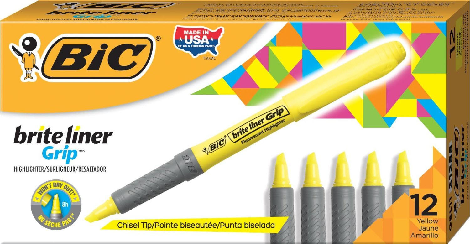 BIC 811935 Textmarker Gelb Set 12 Stück – Keilspitze