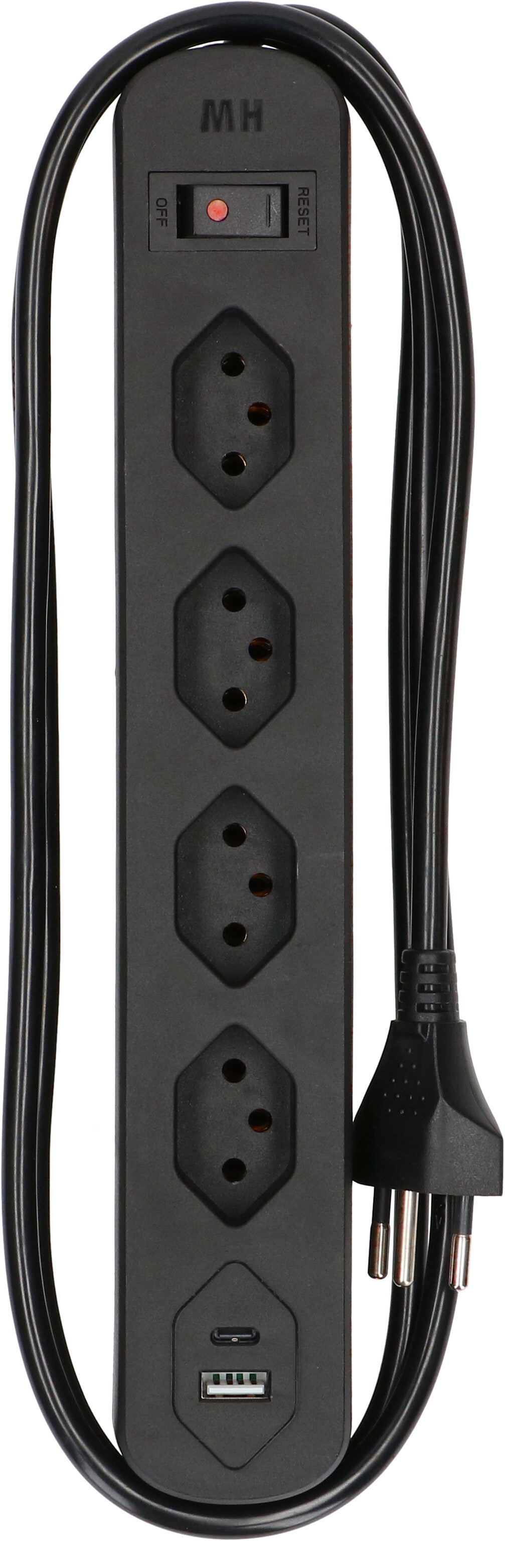 Max Hauri AG Basic Line Steckdosenleiste – 4× T13, USB‑A/C 17 W, 1,5 m, mit Schalter, Schwarz