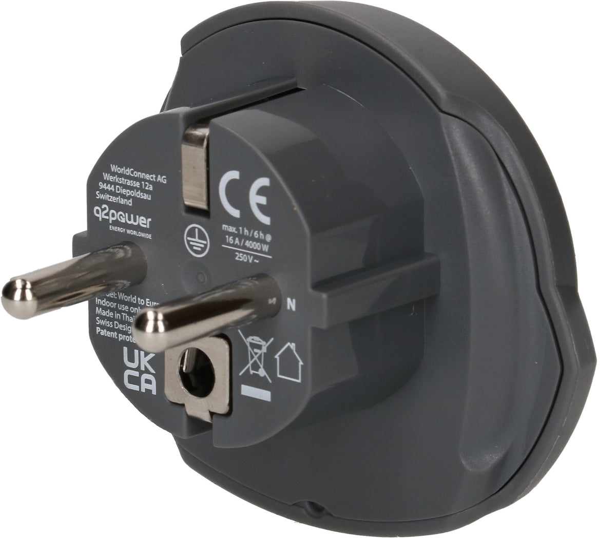 Q2power Q2 Power Reiseadapter Schuko zu Typ A/B/G – 16 A, 3-polig, 3680 W – für Australien/China/Grossbritannien