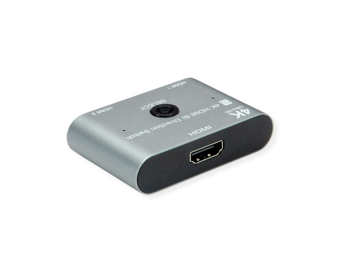 VALUE HDMI Switch, 2× HDMI In / 1× HDMI Out, 4K@60 Hz, bidirektional, HDR, Schwarz/Silber