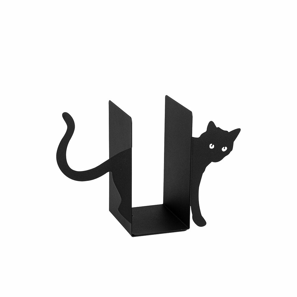 Wallxpert Katze Buchstützen – schwarz, Metall, B 350 × H 220 × T 140 mm