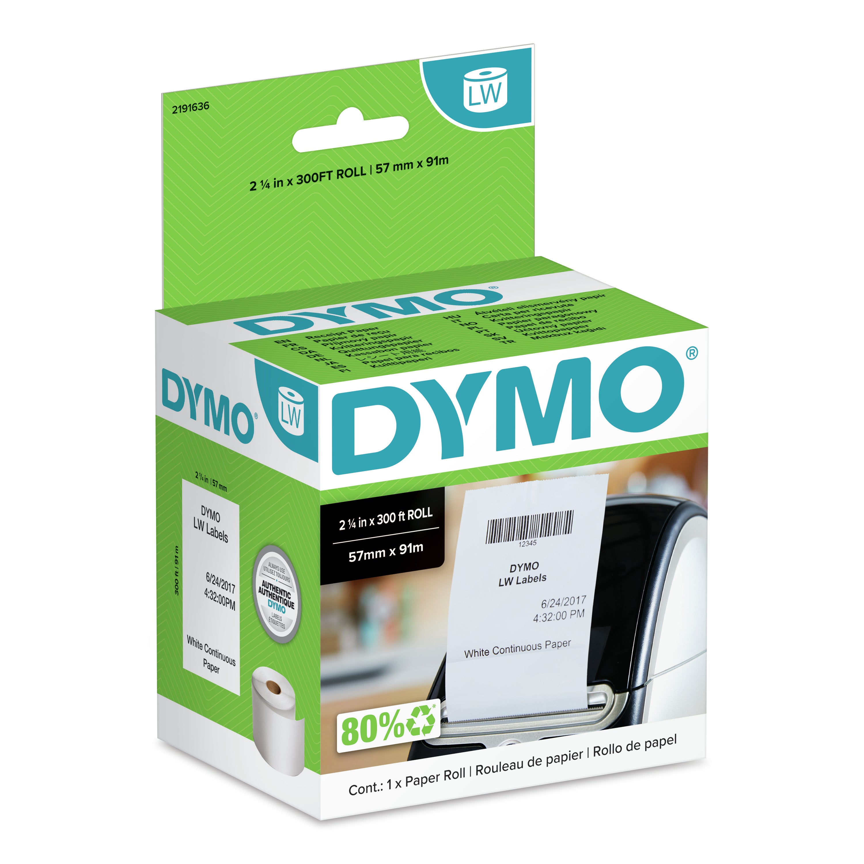 DYMO Additionsrolle 57 mm × 91 m – für LW 550, LW 550 Turbo, LW 5XL