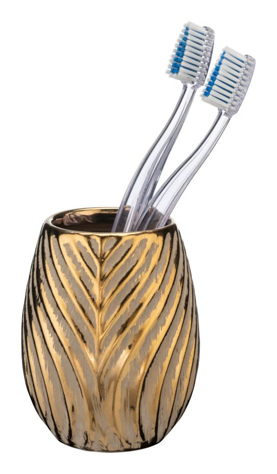 WENKO Zahnbürstenhalter Idro – Keramik, 6,5×6,5×10,5 cm, Gold