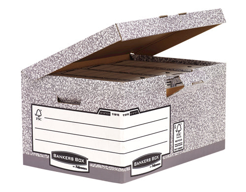Fellowes Archivschachtel – für A4/Foolscap, B 390 × H 310 × T 560 mm, mit Deckel, stapelbar, grau, Karton