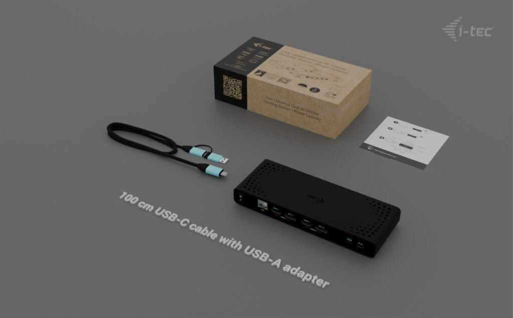 I-TEC Uni Dual 4K Dockingstation – USB-C, 2× DP, 2× HDMI, 4× USB-A, 85 W PD, GbE, für Windows/Mac