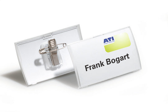 Durable Namensschild – 75 × 40 mm, Kunststoff, transparent, mit Kombiklemme – 25 Stück