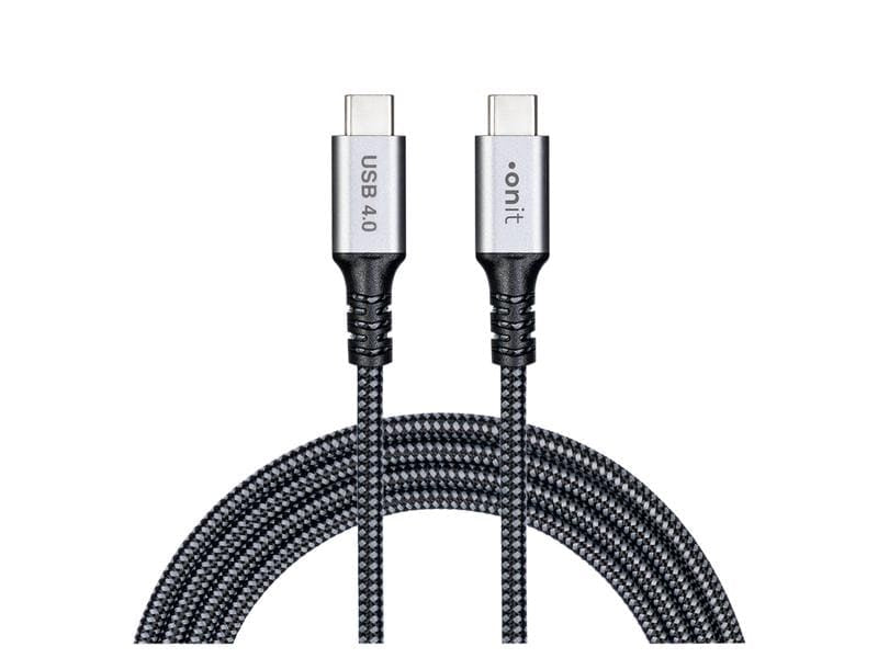 ONIT USB-C auf USB-C Kabel – USB4 40 Gbit/s – 1 m – PD 100 W – Geflochtener Textilmantel – Schwarz/Grau