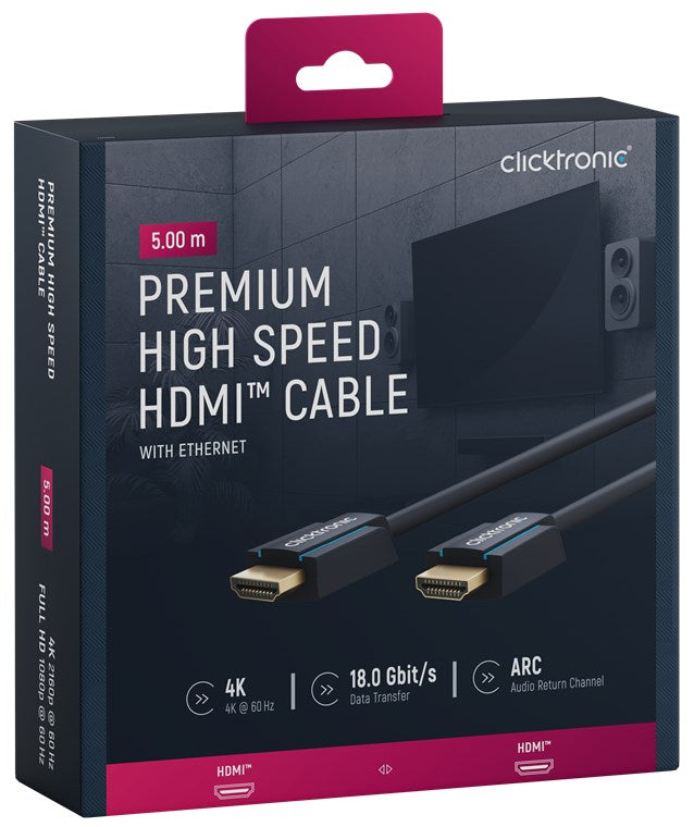 Clicktronic HDMI Kabel HDMI 2.0 4K 60 Hz – 5 m – Ethernet – Blau