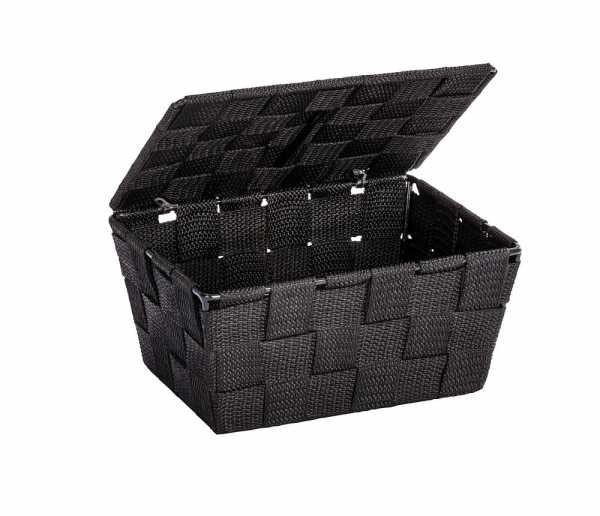 Wenko Aufbewahrungsbox Adria – 19×14×10 cm, Metall/Polypropylen (PP), mit Deckel, Schwarz