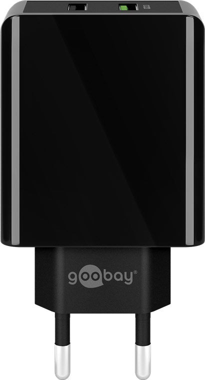 Goobay USB-Wandladegerät 18 W – USB-A×2, QC 3.0 – EU-Stecker (Typ C) – Schwarz