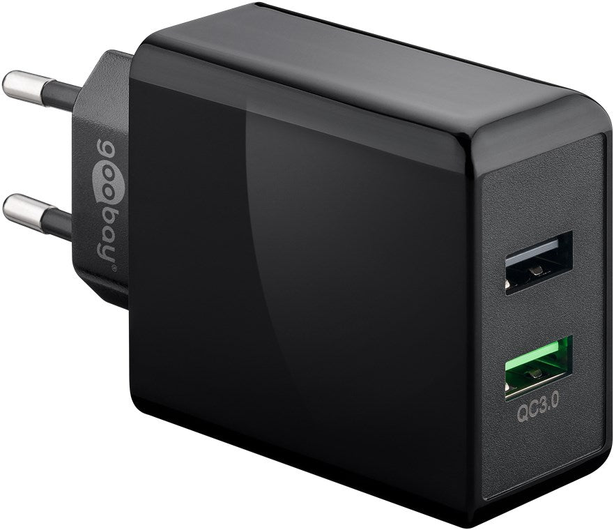 Goobay USB-Wandladegerät 18 W – USB-A×2, QC 3.0 – EU-Stecker (Typ C) – Schwarz