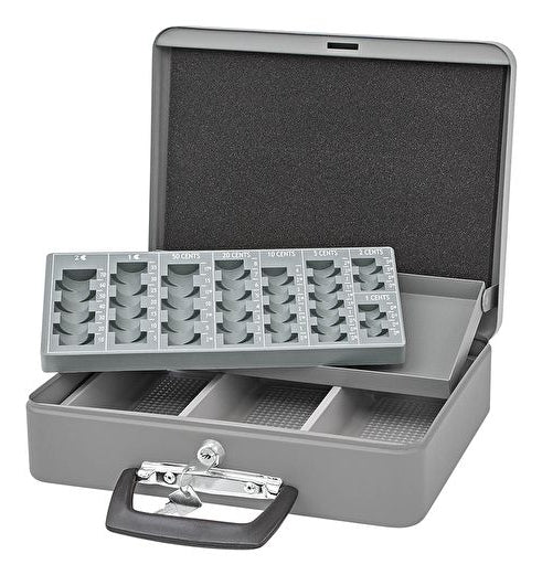 Wedo Geldzählkassette – mit Schlüssel – 30 × 24 × 9 cm – Grau – Stahl
