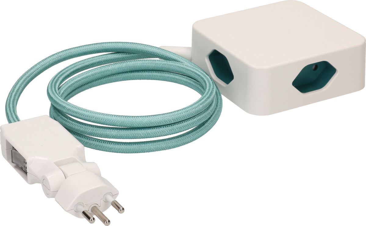 Max hauri split Max Hauri Cube Steckdosenleiste – 4× T13, 2 m, mit Schalter, IP20, Weiss/Türkis