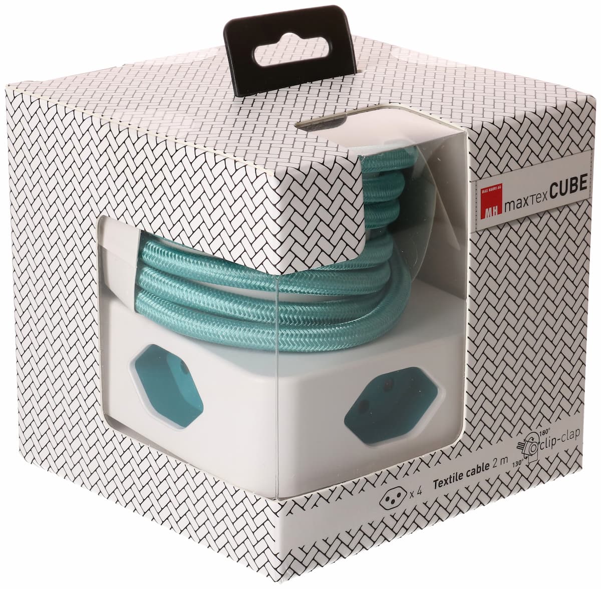 Max hauri split Max Hauri Cube Steckdosenleiste – 4× T13, 2 m, mit Schalter, IP20, Weiss/Türkis