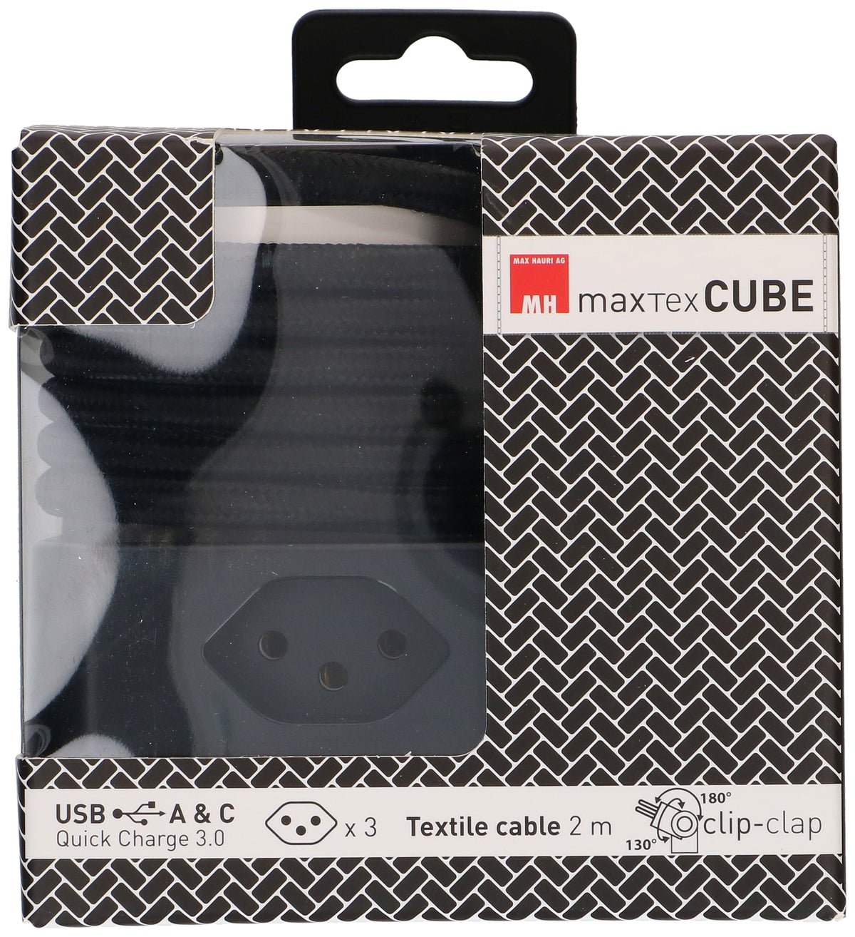 Max hauri split Max Hauri Cube Steckdosenleiste – 3× T13, USB‑A/C, 2 m, mit Schalter, Schwarz