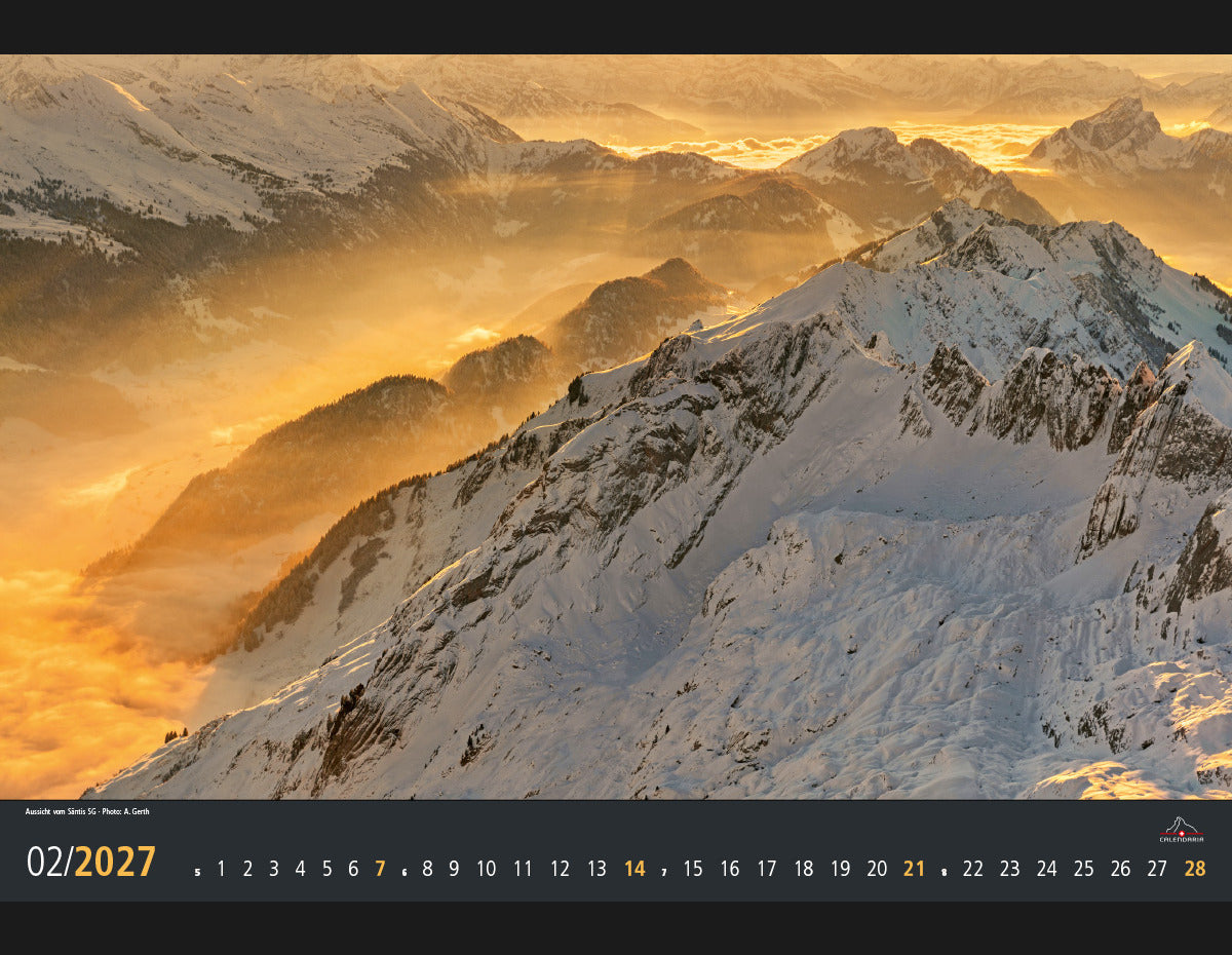 Calendaria Light of Switzerland – Bildkalender 2027 – 48 × 33 cm