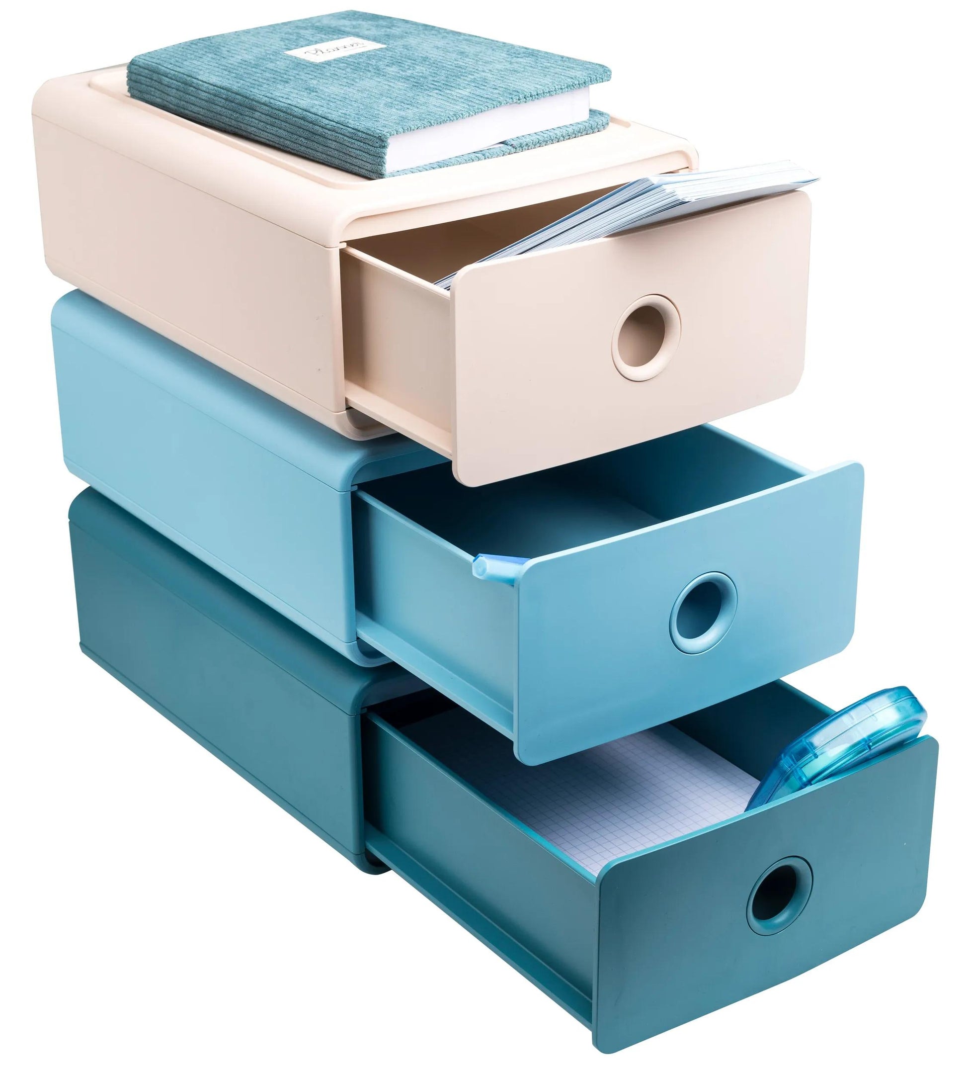 Exacompta SKANDI Schubladenelement – 1 Schublade, für A5+, blau, Polystyrol (PS), B 190 × H 107 × T 265 mm