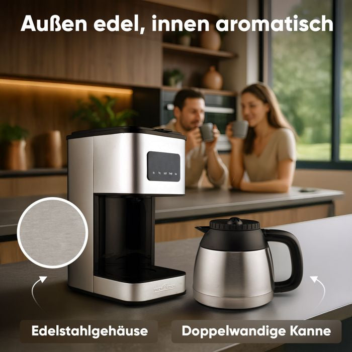 ProfiCook PC-KA 1300 Filterkaffeemaschine – 10 Tassen, 1,2 l, Karaffe, Edelstahl