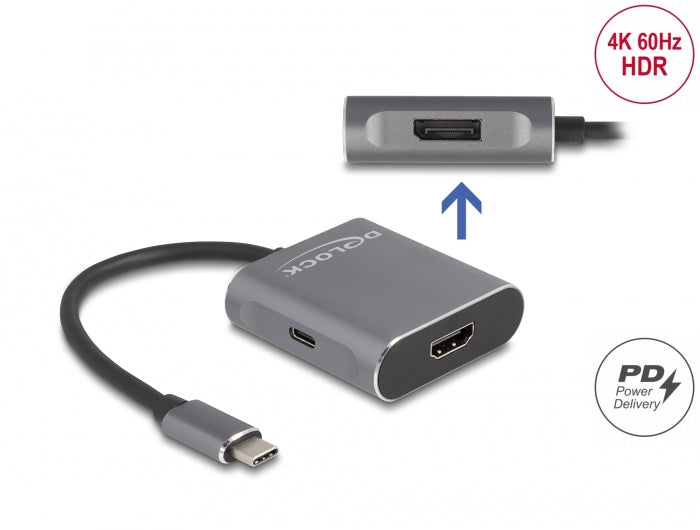 Delock USB Typ-C Splitter zu 1x HDMI – HDMI, DisplayPort, Aluminiumgehäuse