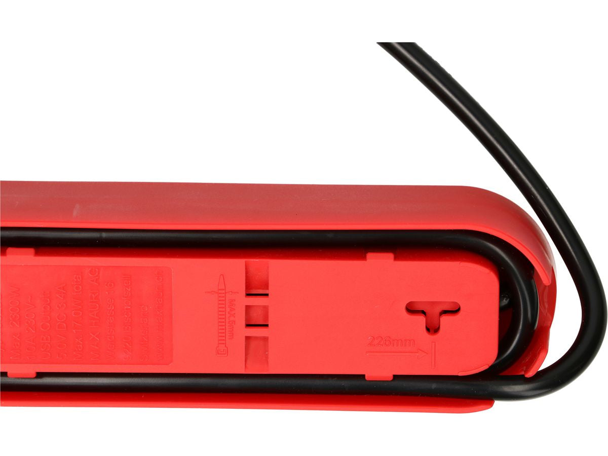 Max Hauri AG Steckdosenleiste, 5×T13, 1×USB-A + 1×USB-C, 17 W gesamt, mit Schalter, 2,2 m – rot/schwarz